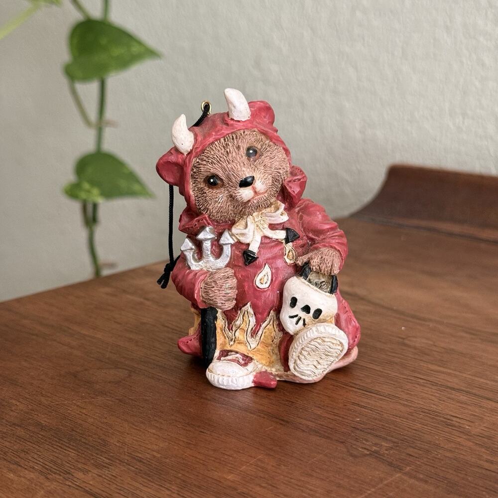 Bear ornament Red Devil Costume with Horns Hanging Cord Collectible